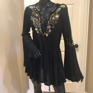 Free People Black Embroidered Tunic